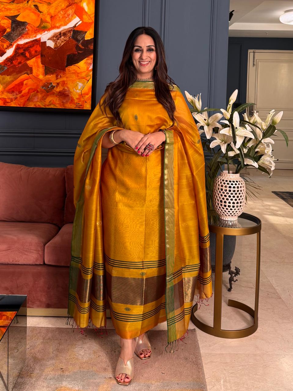 Pure Maheswari Silk Cotton Handwoven Unstitch Suit