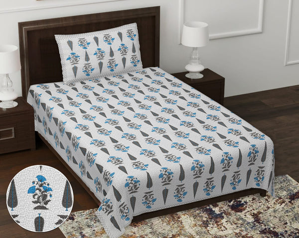 Pure Cotton Digital Print Single Bed Bedsheet With 1 Pillow Cover