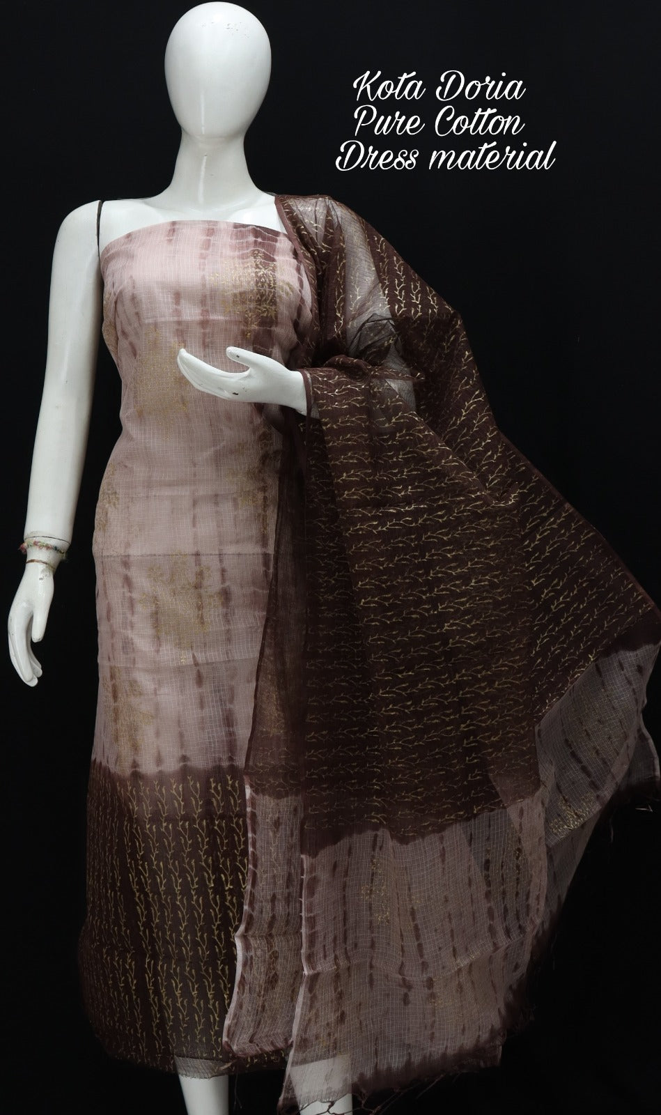 Pure Kota Doriya Shibori With Hand Block Print Unstitched Suit