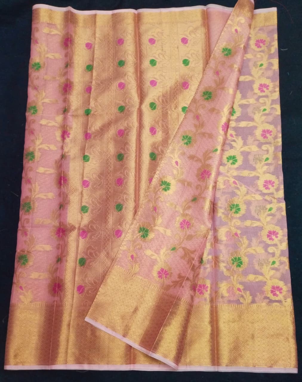 Kota Doria Saree With Tissue Kota Weaving Work