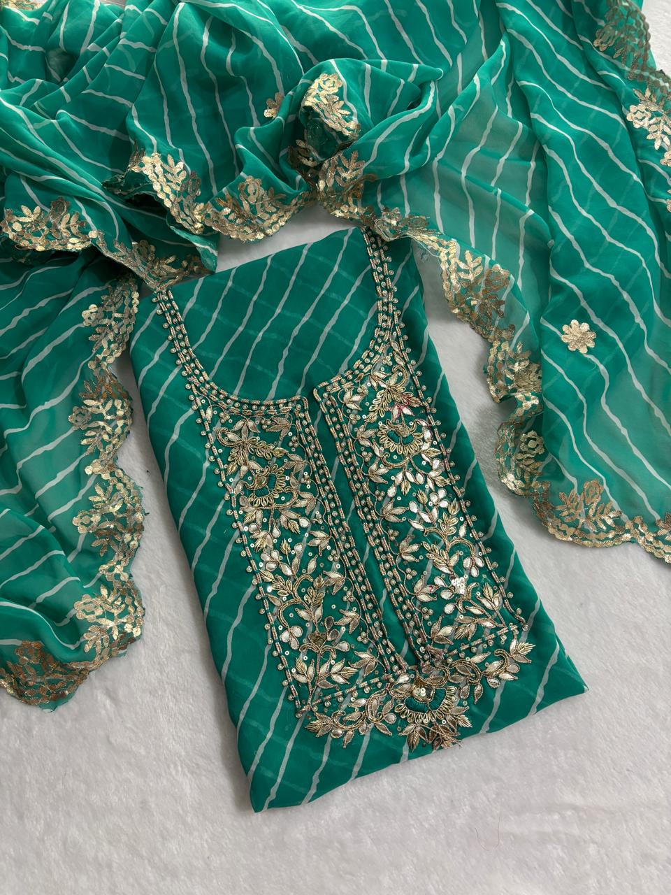 Pure Soft Georgette unstitched suit Zardogi Work With Dupatta