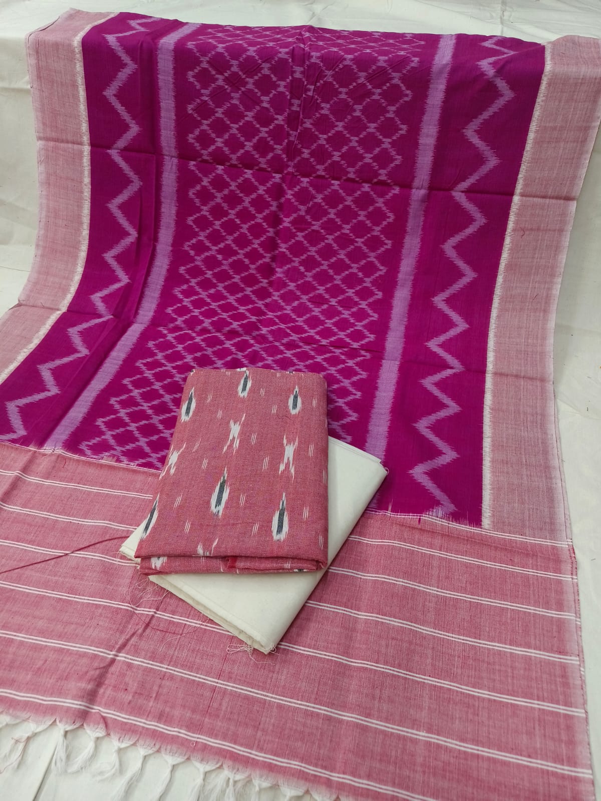 Pure Cotton Doubel Ikkat Unstitched Suit With Ikkat Cotton Dupatta