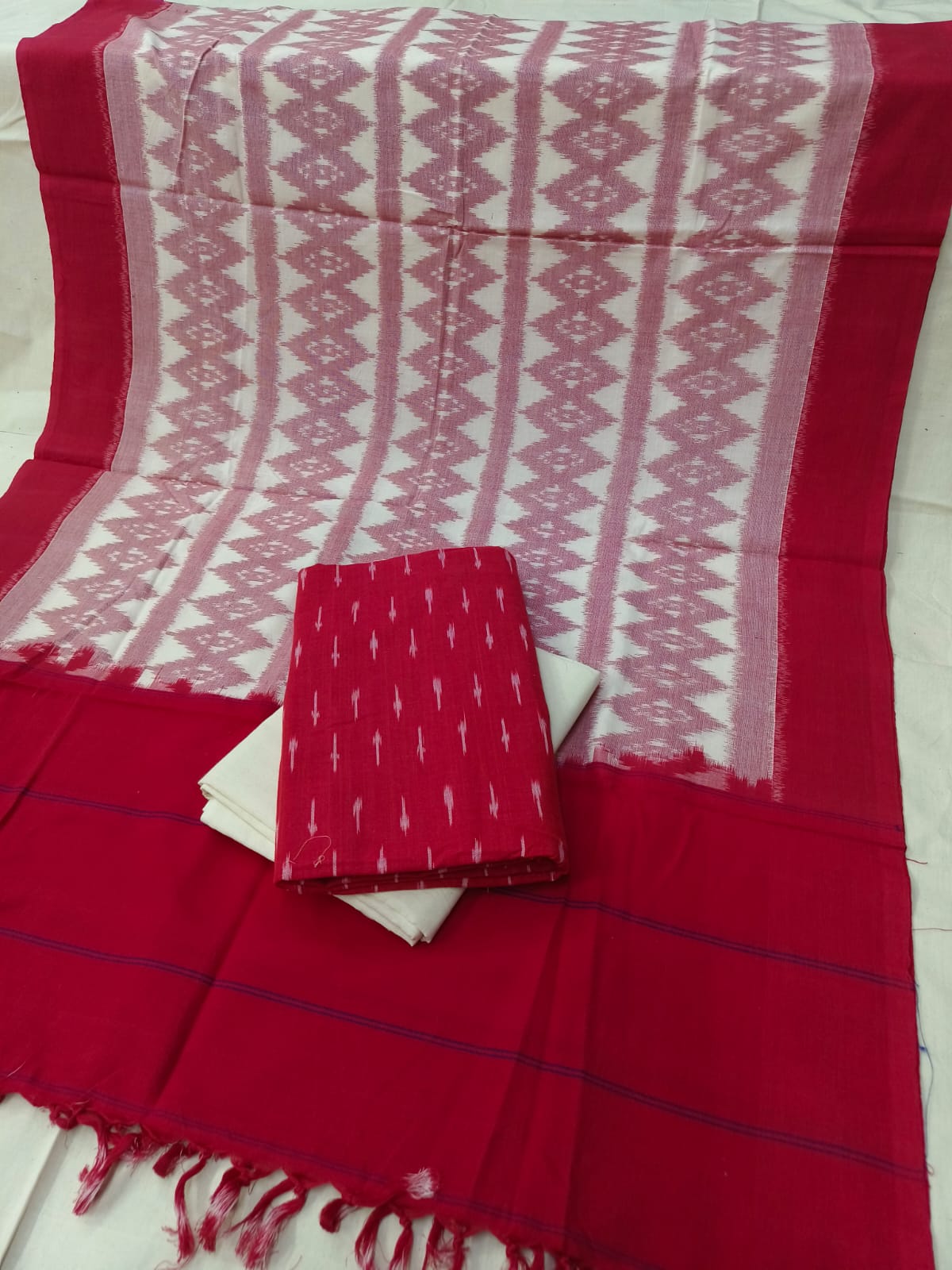 Pure Cotton Doubel Ikkat Unstitched Suit With Ikkat Cotton Dupatta