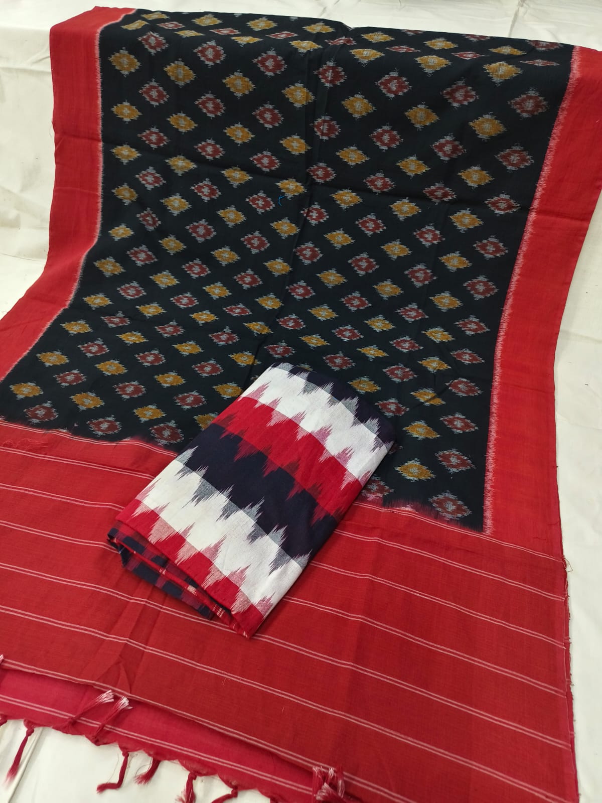 Pure Cotton Doubel Ikkat Unstitched Suit With Ikkat Cotton Dupatta