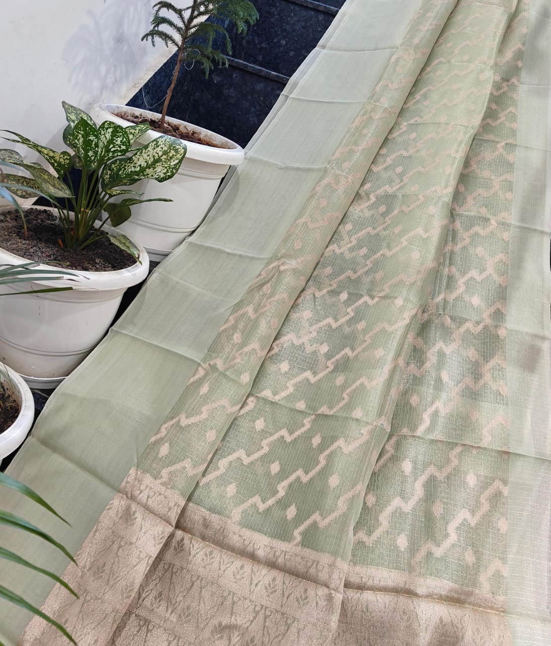 Kota Doria Saree With Tissue Kota Weaving Work