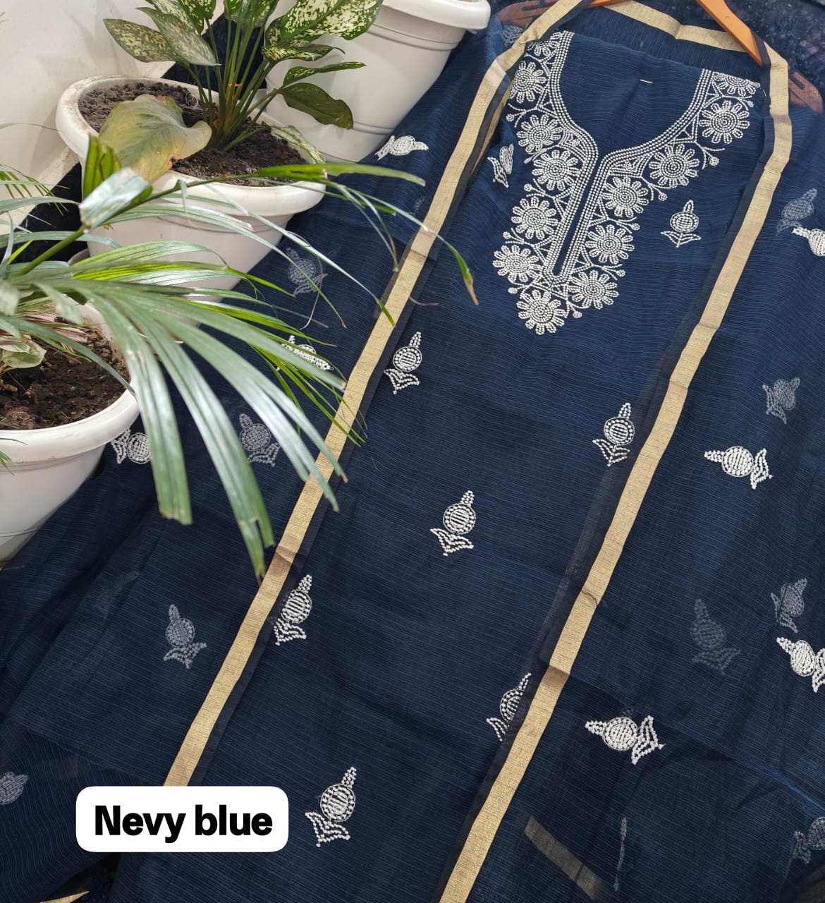 Pure Kota Doriya unstitched suit with embroidery work