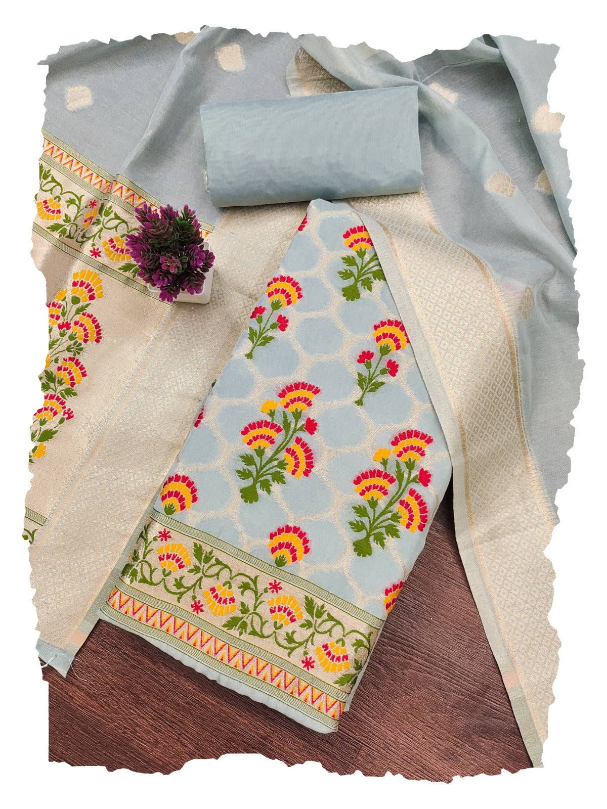 Designer Paithani Woven Unstitched Suit With Bottom