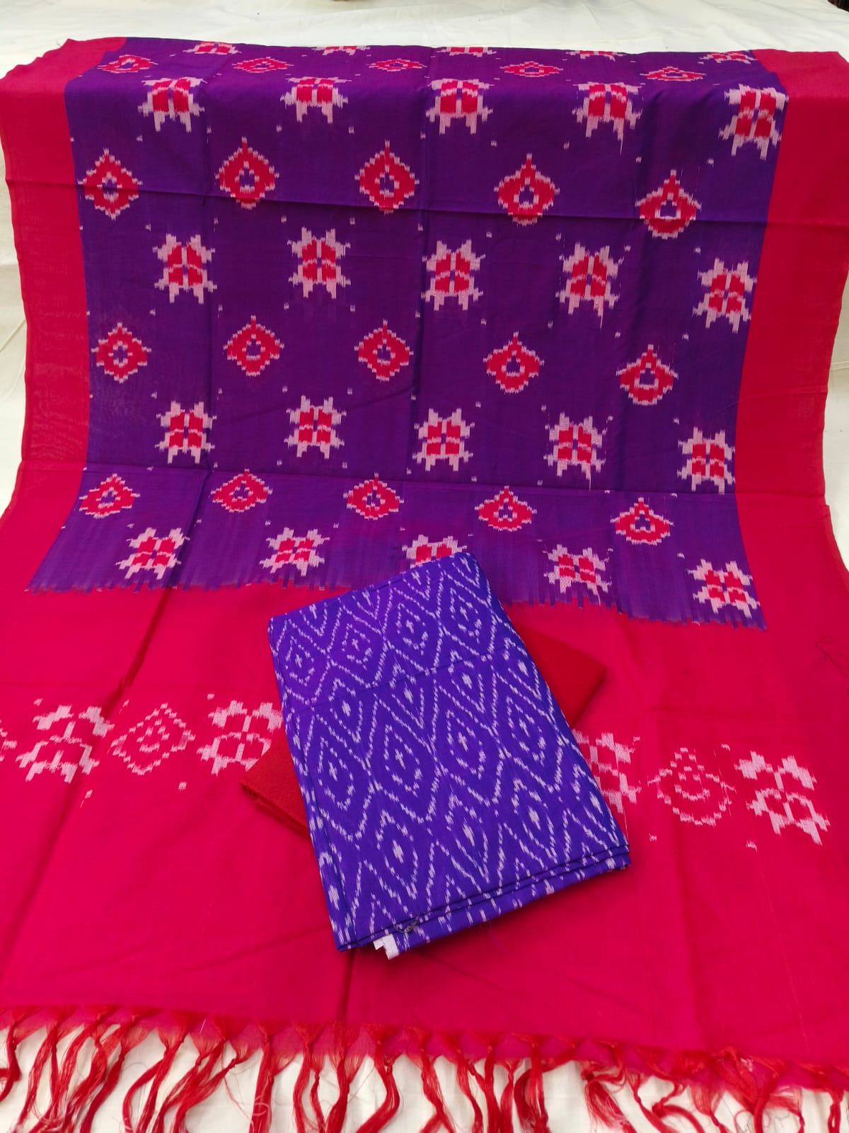 Pure Mercerised Cotton Doubel Ikkat Unstitched Suit With Mercerised Ikkat Cotton Dupatta