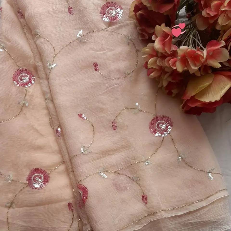 Pure Jaipuri Diamond Chiffon Sarees With Sequence Work