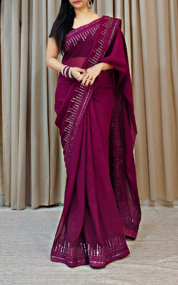 Party Wear Light Organza Saree With Embroidery Thread Cut Work With Blouse
