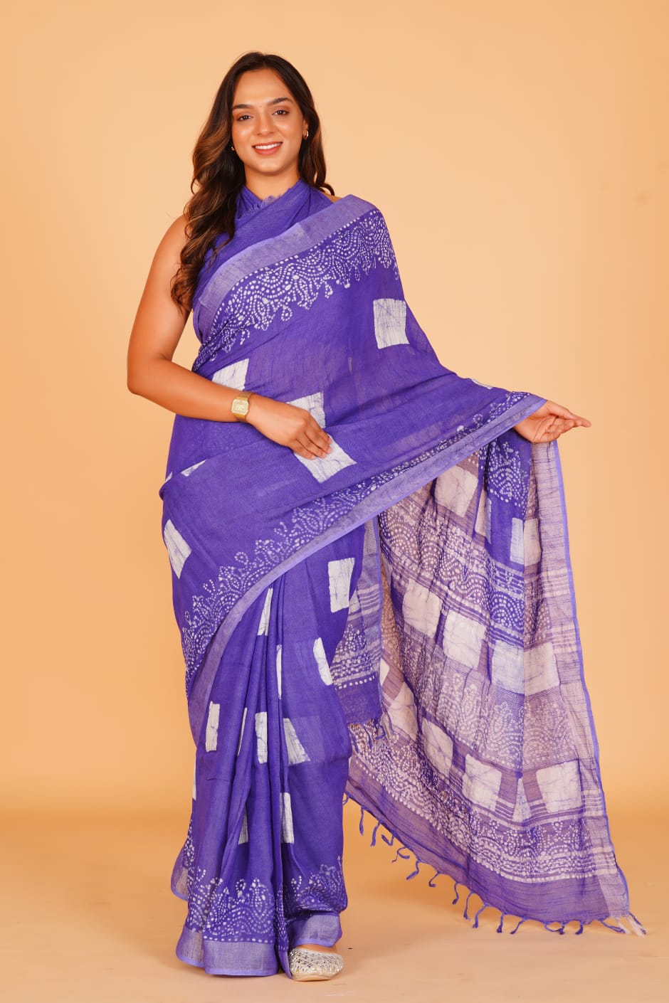 Pure Hand Printed Cotton Sarees With Blouse