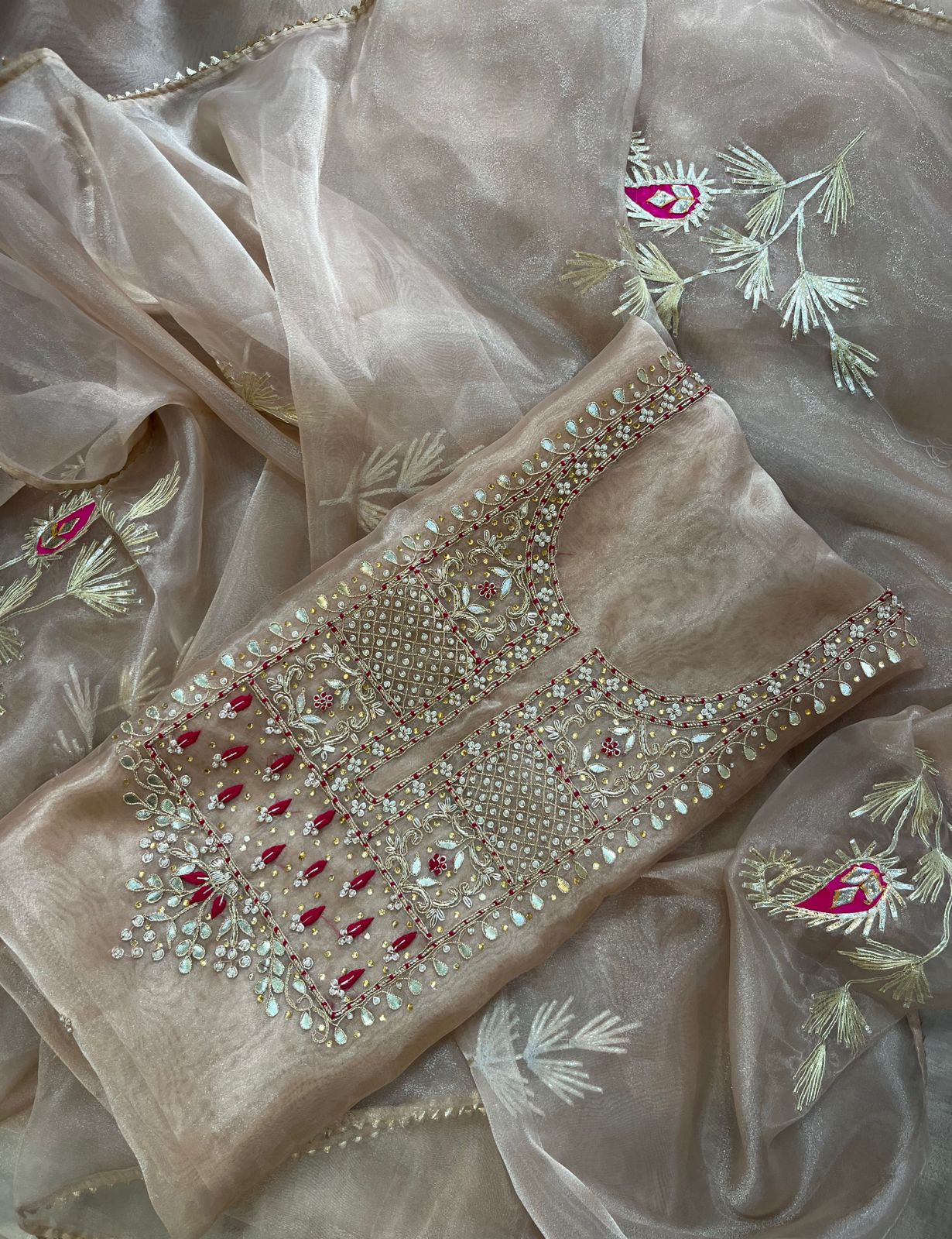 Pure Organza unstitched Suit With Gota Pati Work Dupatta