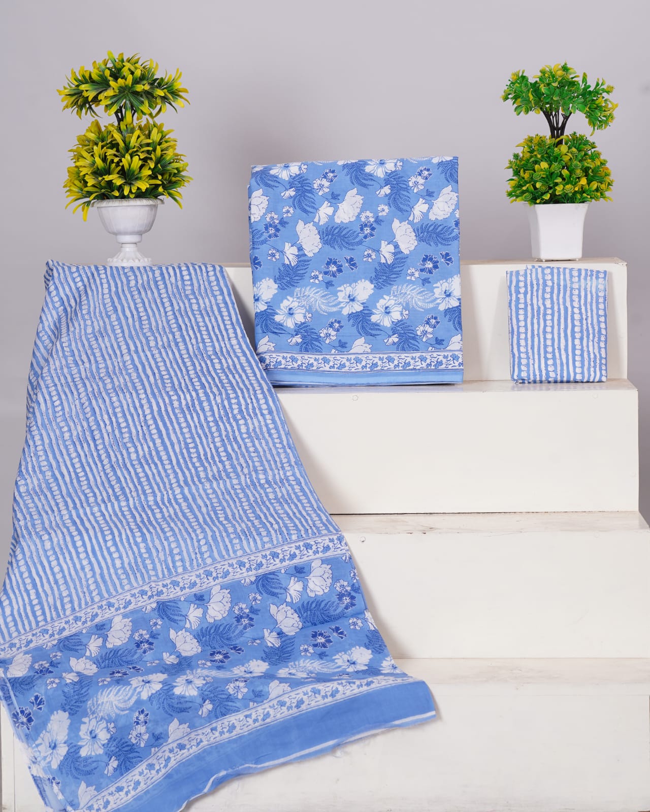 Pure Cotton Jaipuri Hand Block Print Unstitched Suit With Mul Cotton Dupatta.