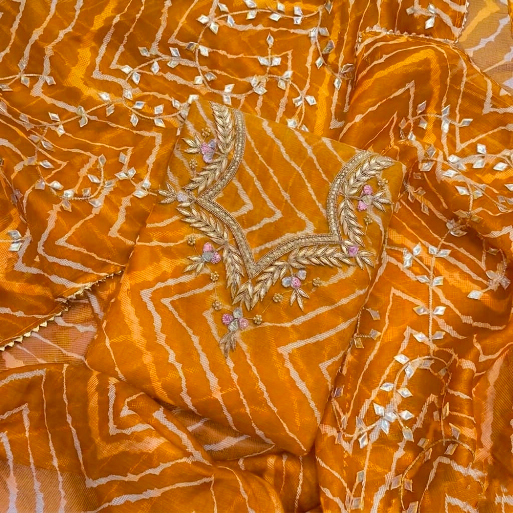 Pure Kota Doriya Lehariya Gotta Work Unstitch Suit With Lehariya Gotta Patti Work Duppata