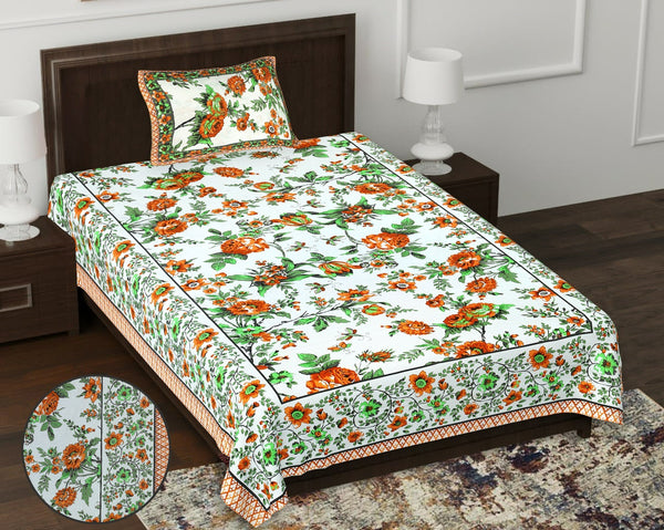 Pure Cotton Digital Print Single Bed Bedsheet With 1 Pillow Cover