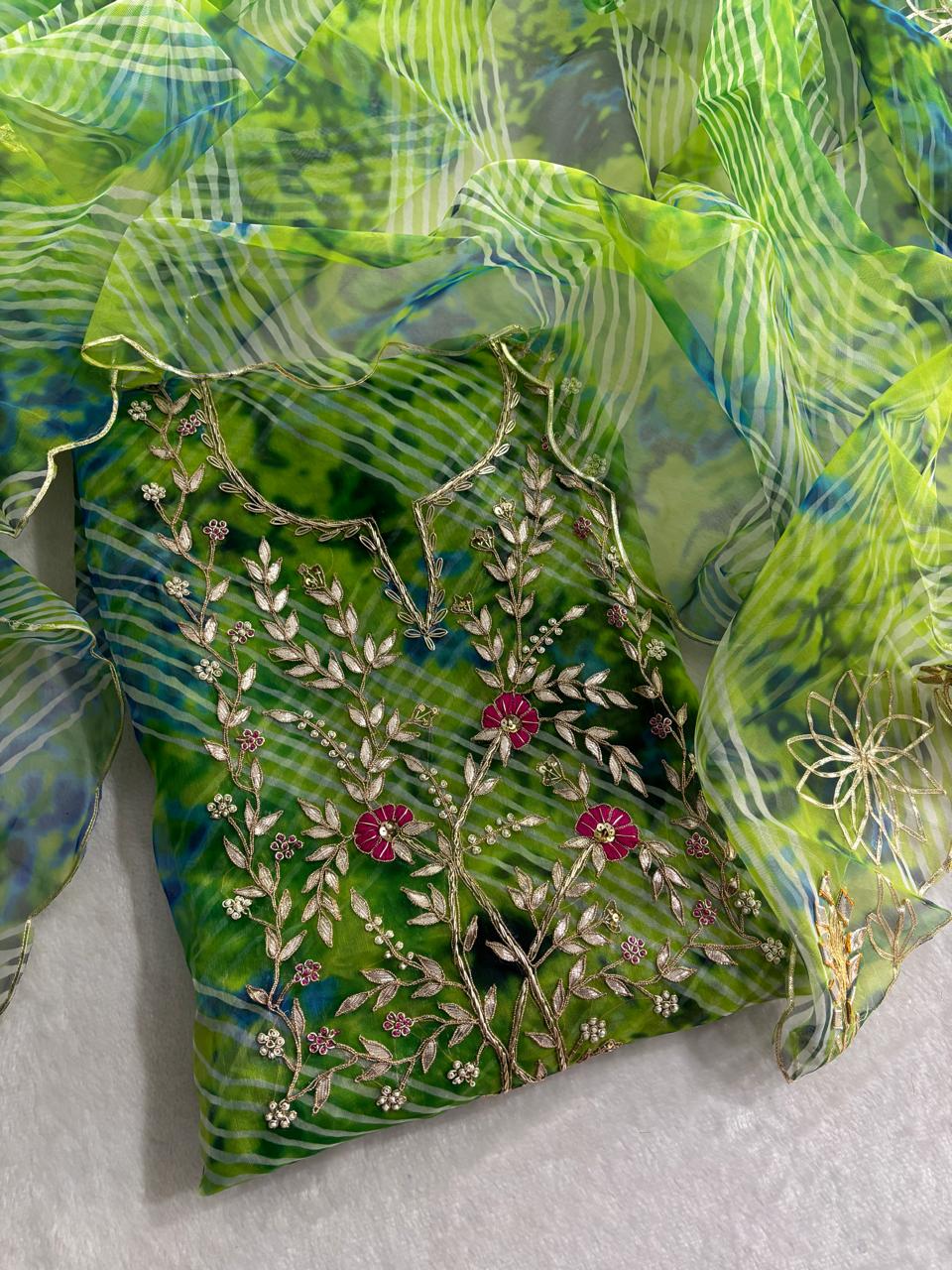 Pure Soft Georgette unstitched suit Zardogi Work With Dupatta