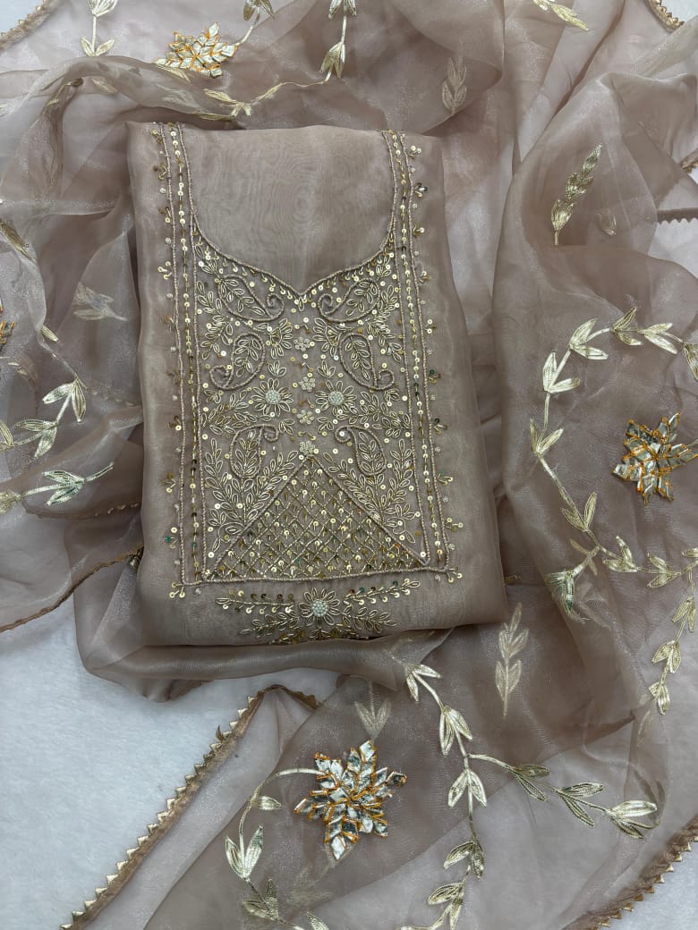 Pure Organza unstitched suit Zardogi Work With Gota lace Dupatta