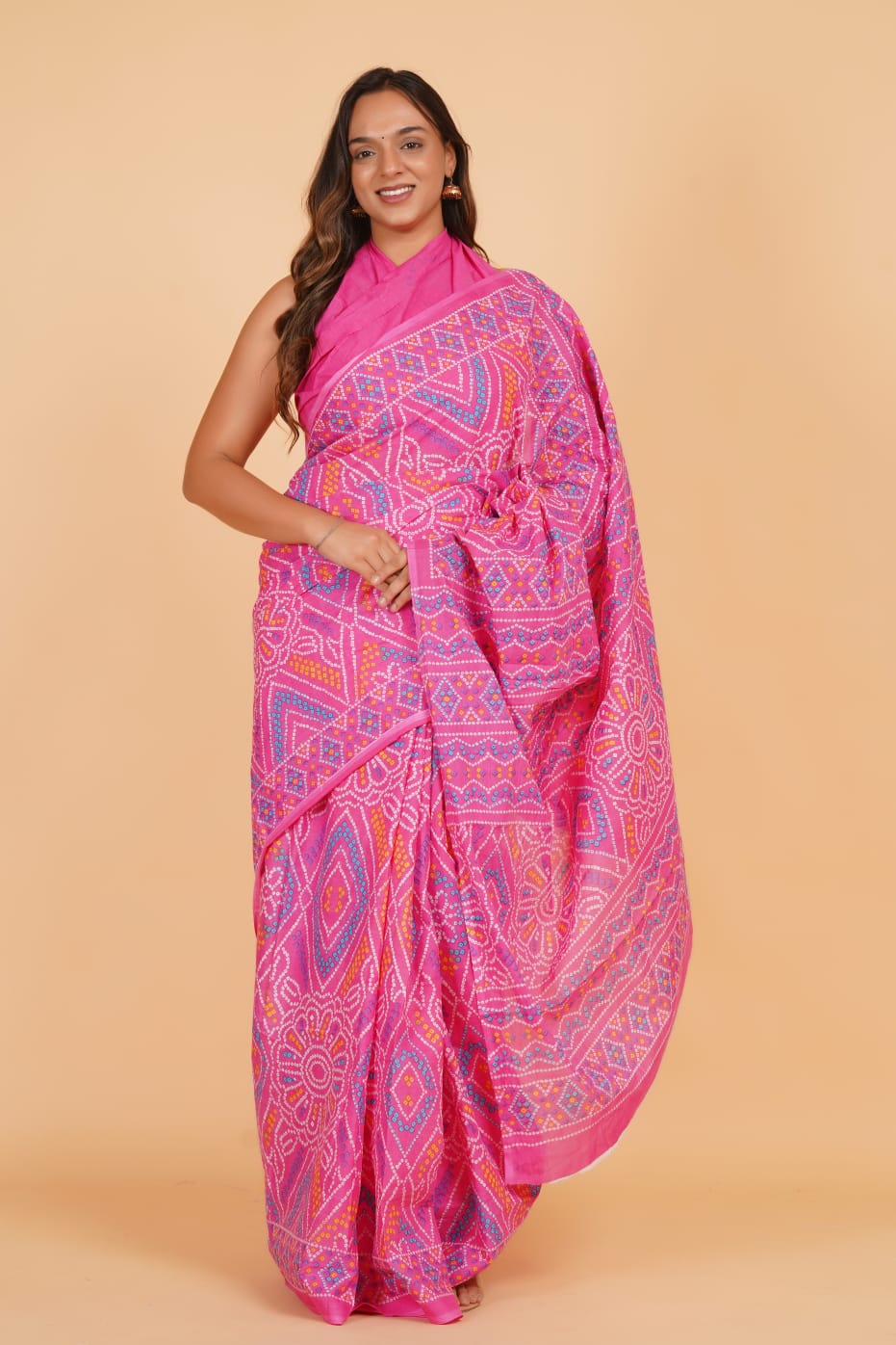 Pure Hand Printed Cotton Sarees With Blouse