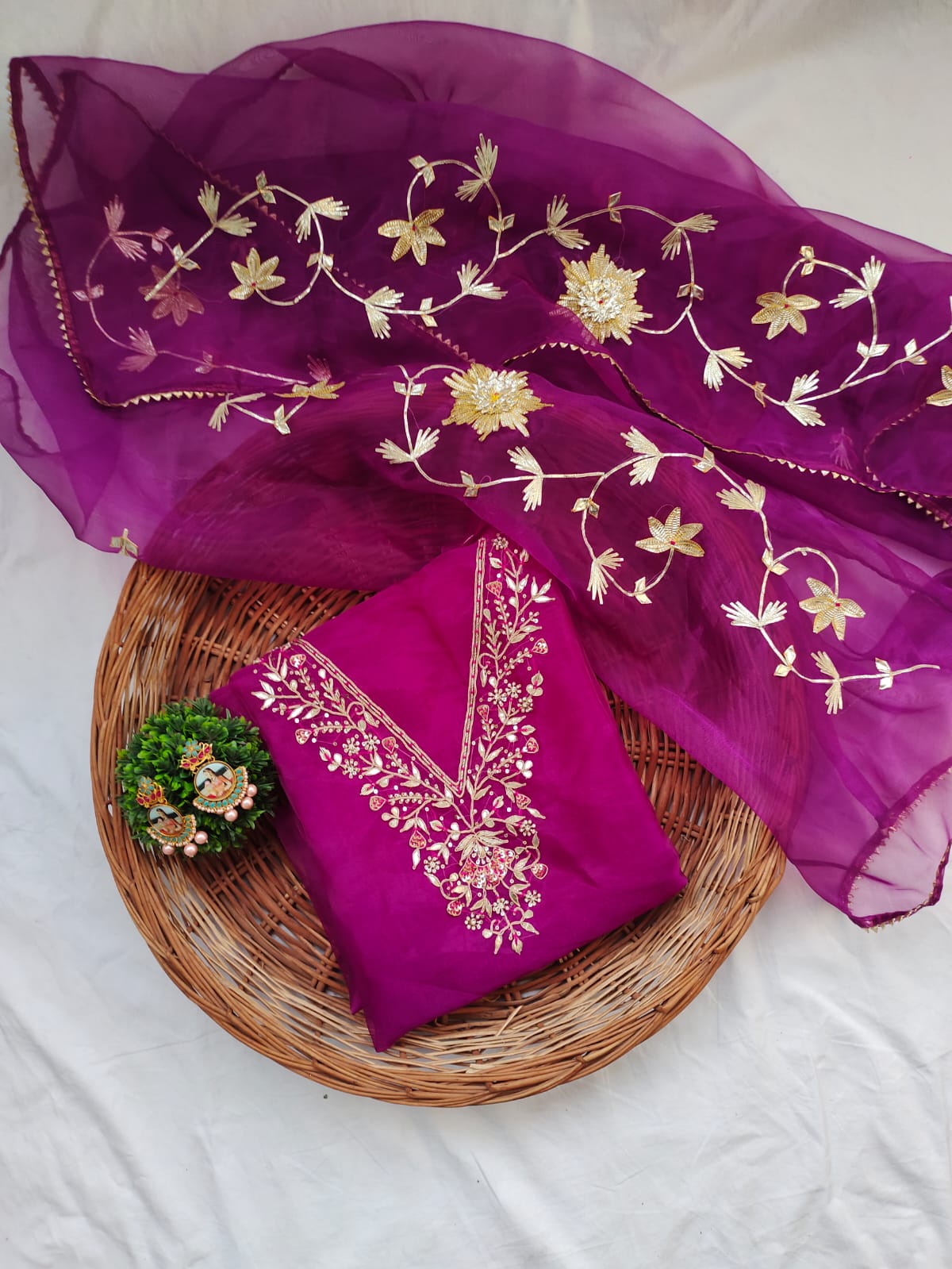 Pure Organza unstitched Suit With Gota Pati Work Dupatta