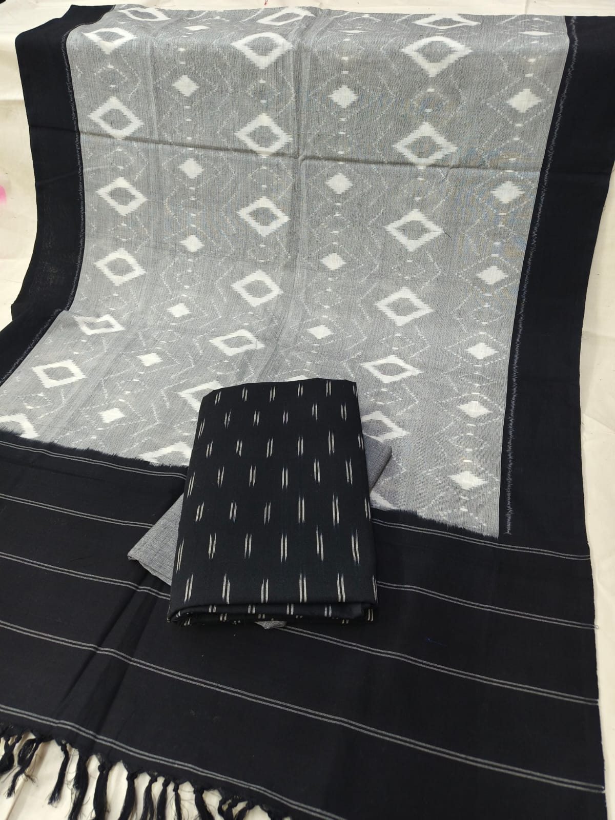 Pure Cotton Doubel Ikkat Unstitched Suit With Ikkat Cotton Dupatta