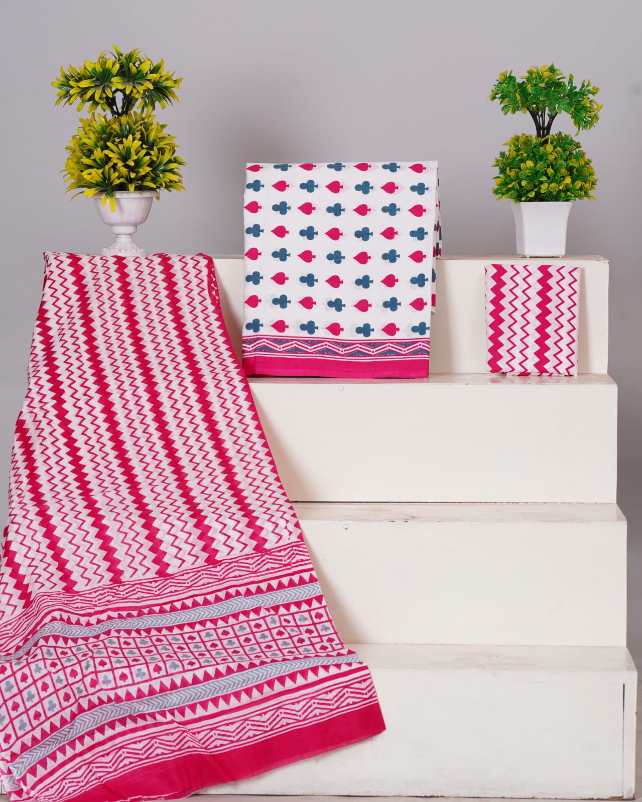 Pure Cotton Jaipuri Hand Block Print Unstitched Suit With Mul Cotton Dupatta.