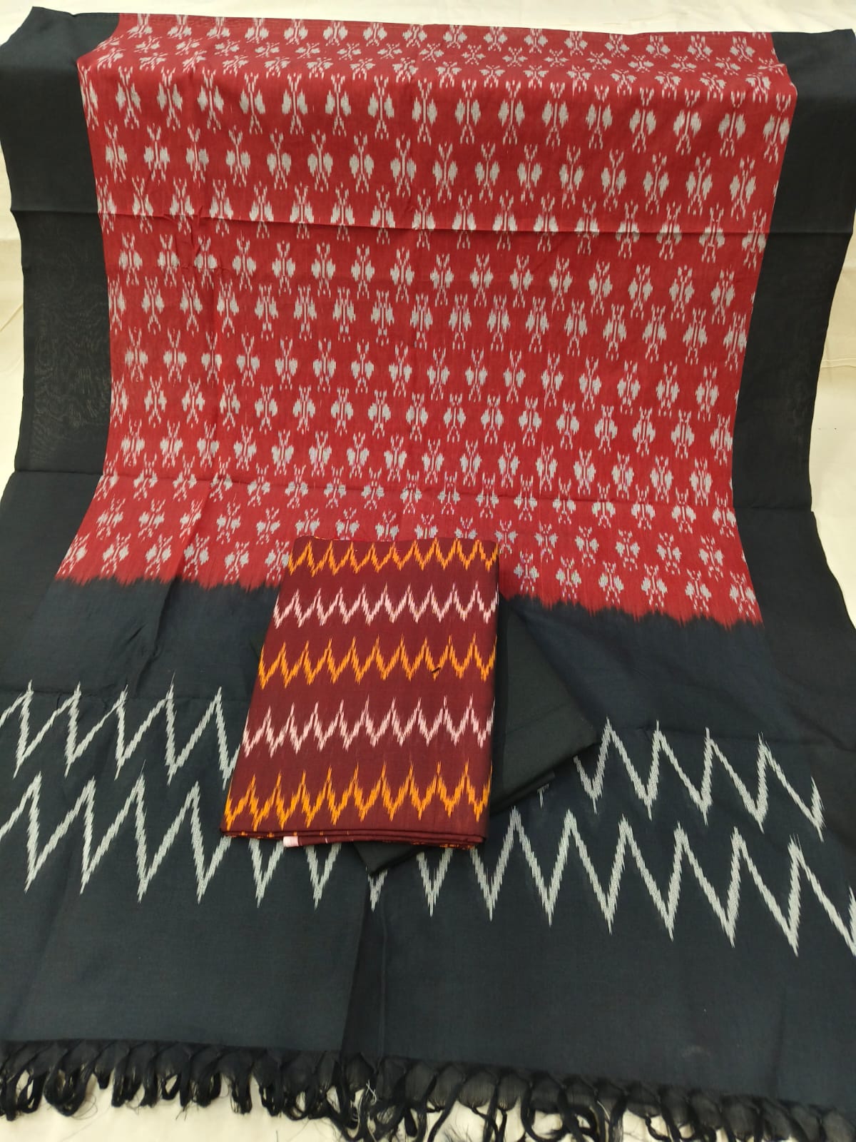 Pure Mercerised Cotton Doubel Ikkat Unstitched Suit With Mercerised Ikkat Cotton Dupatta