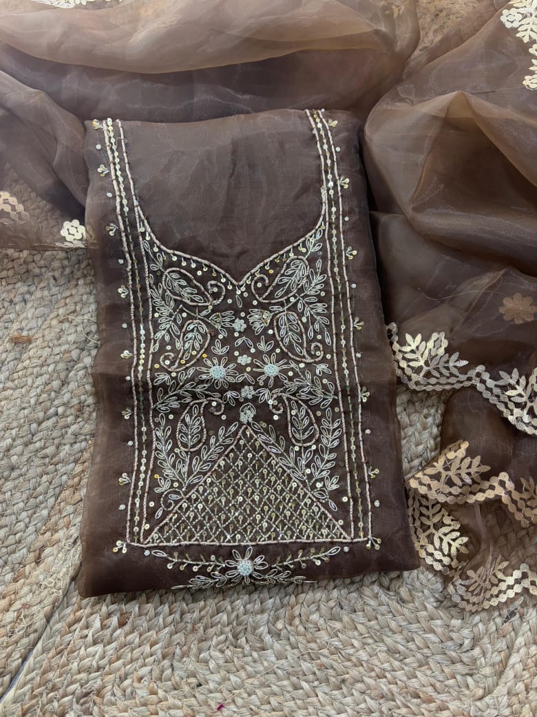 Pure Organza unstitched suit Zardogi Work With Gota lace Dupatta