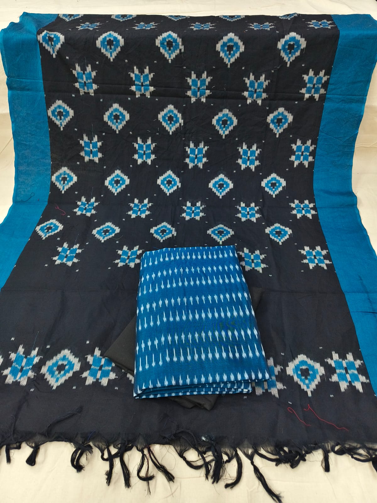 Pure Mercerised Cotton Doubel Ikkat Unstitched Suit With Mercerised Ikkat Cotton Dupatta