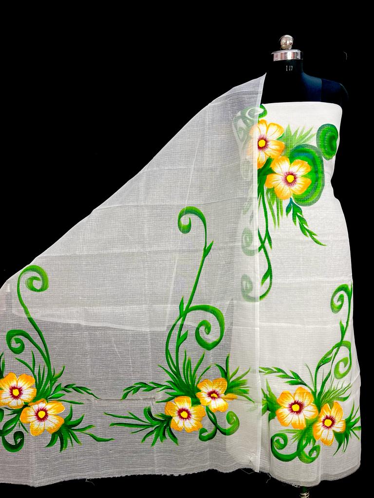 Pure Kota Doriya Suit With Hand Brush Print Unstitched Suit