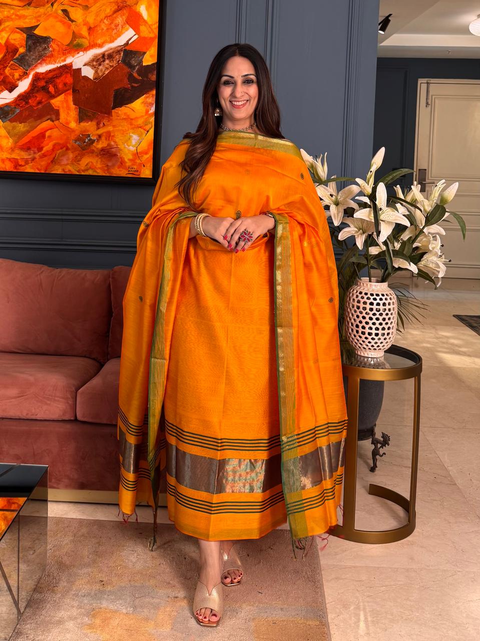 Pure Maheswari Silk Cotton Handwoven Unstitch Suit