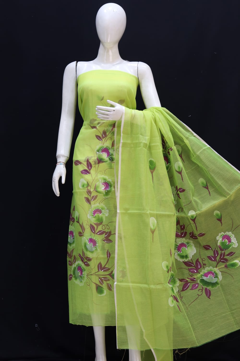 Pure Kota Doriya Suit With Hand Brush Print Unstitched Suit