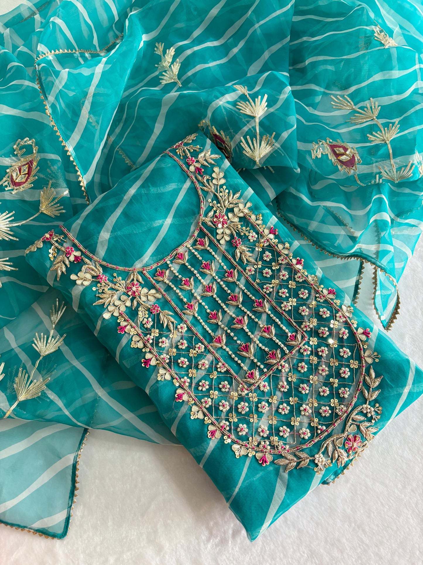 Pure Organza unstitched suit Zardogi Work With Gota patti Dupatta