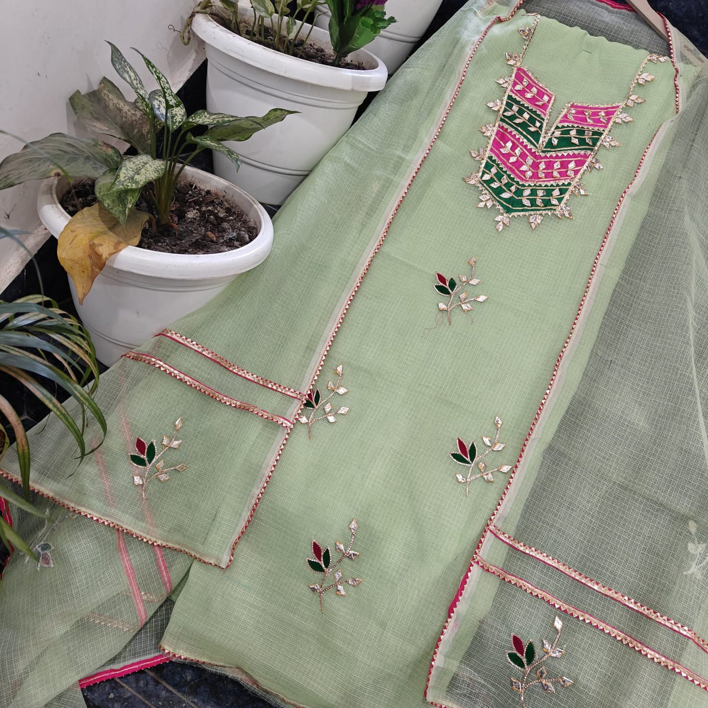 Pure Kota Doriya Suit With Gota Patti Work Unstitched Suit