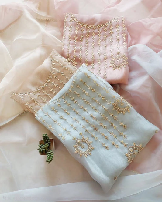 Pure Organza unstitched Suit With Gota Pati Work Dupatta