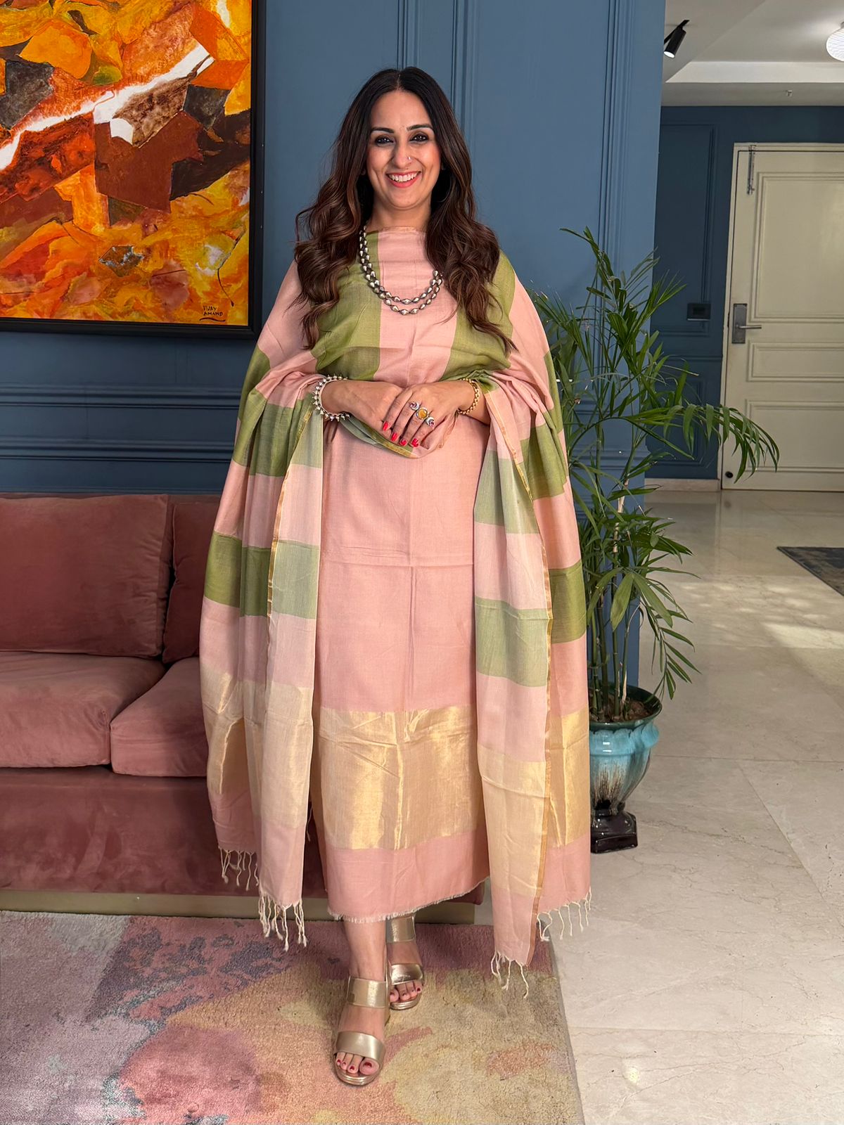 Pure Maheswari Silk Cotton Handwoven Unstitch Suit