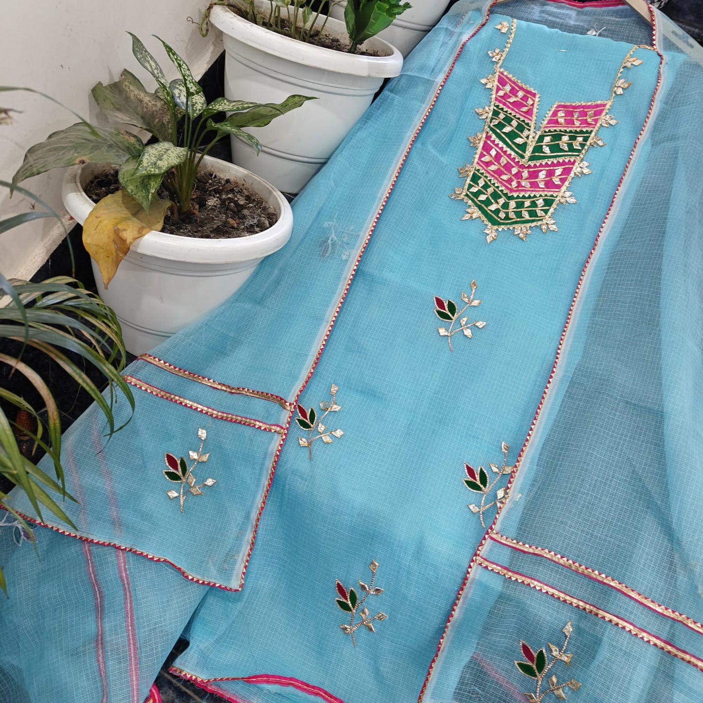 Pure Kota Doriya Suit With Gota Patti Work Unstitched Suit