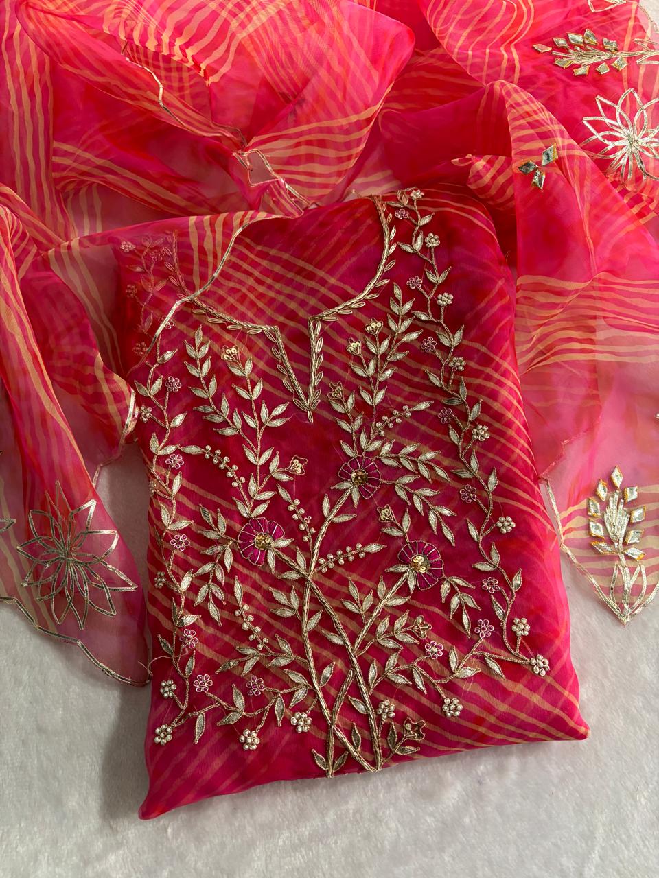Pure Soft Georgette unstitched suit Zardogi Work With Dupatta