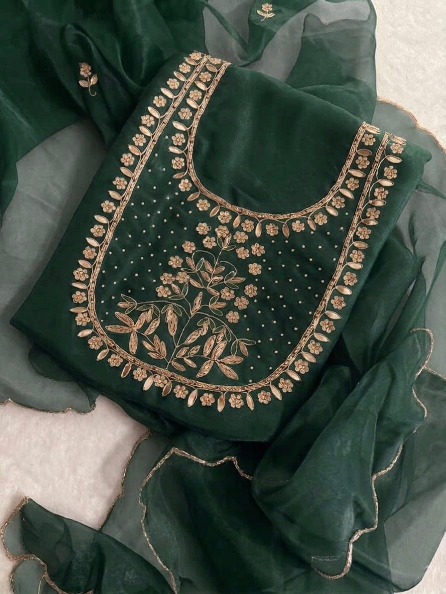 Pure Organza unstitched Suit With Gota Pati Work Dupatta