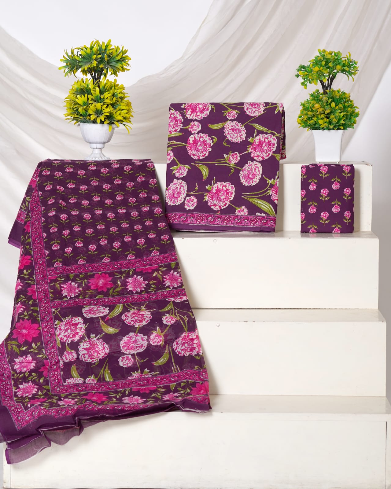 Pure Cotton Jaipuri Hand Block Print Unstitched Suit With Mul Cotton Dupatta.