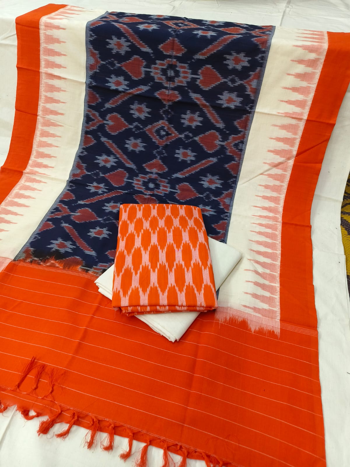 Pure Cotton Doubel Ikkat Unstitched Suit With Ikkat Cotton Dupatta