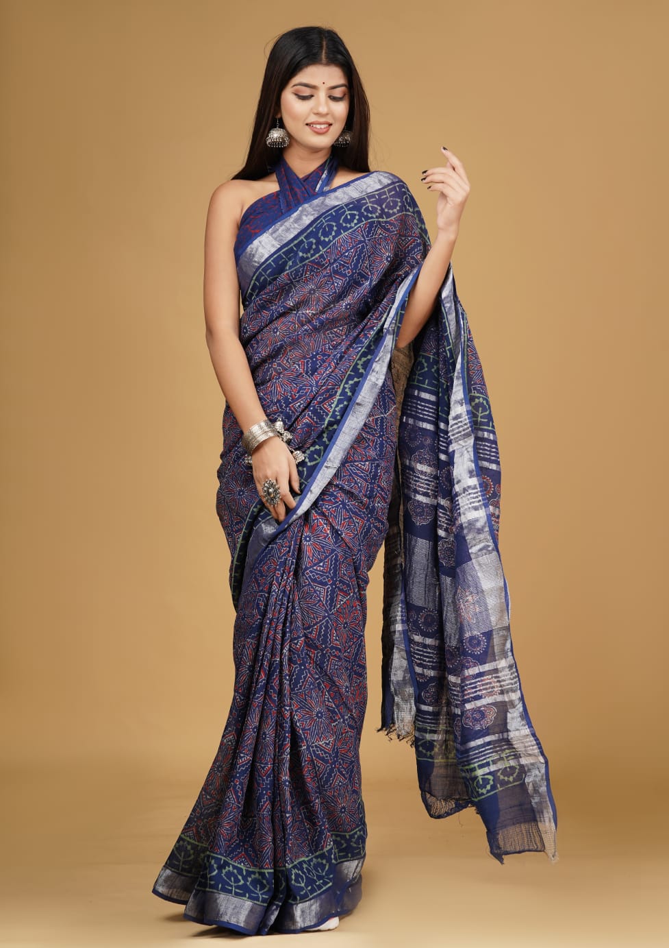Pure Hand Printed Cotton Sarees With Blouse