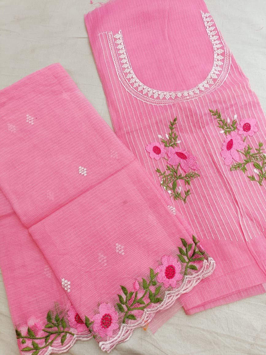 Pure Kota Doriya Suit With Embroidery Work Unstitched Suit