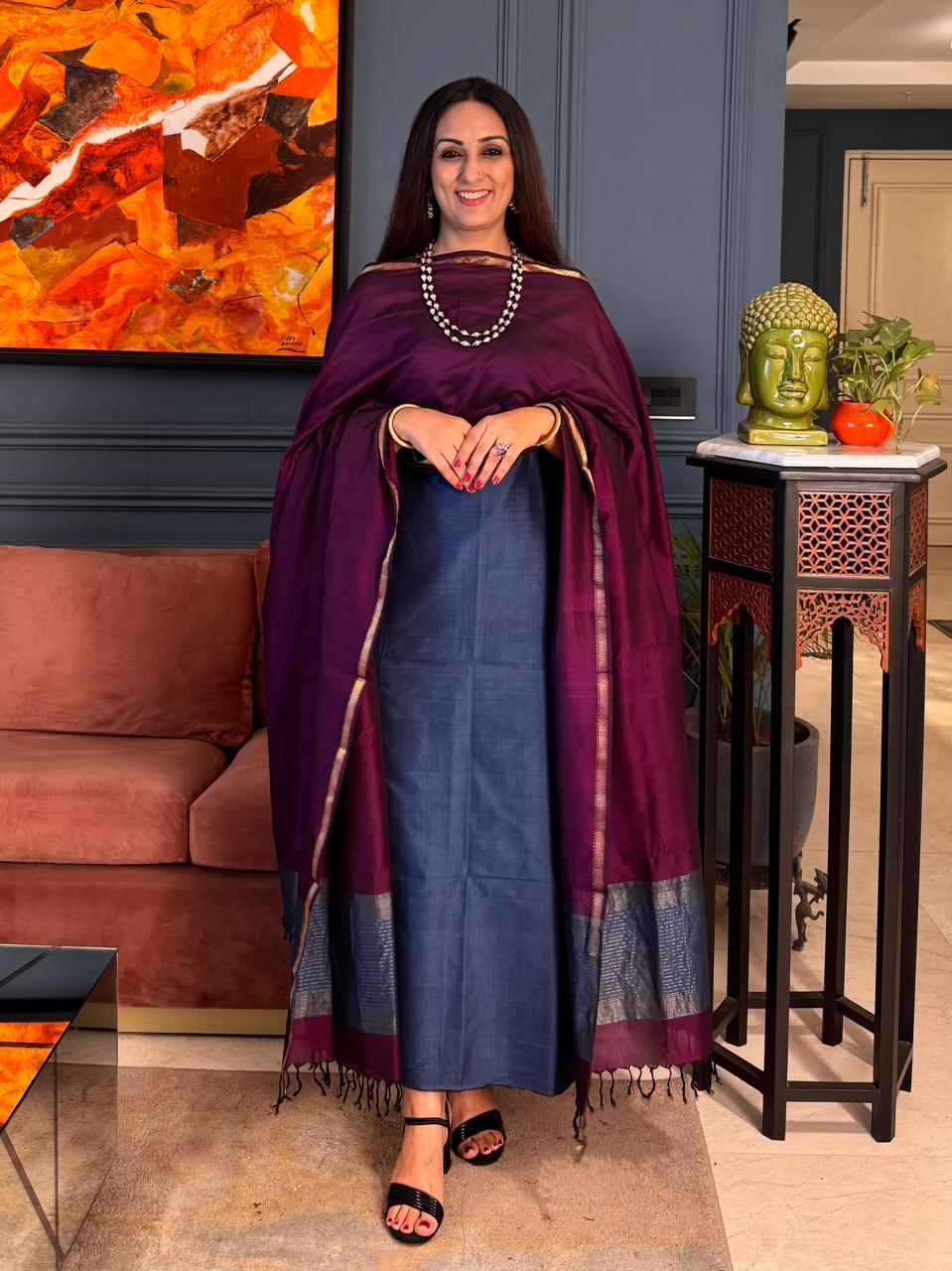 Pure Maheswari Silk Cotton Handwoven Unstitch Suit