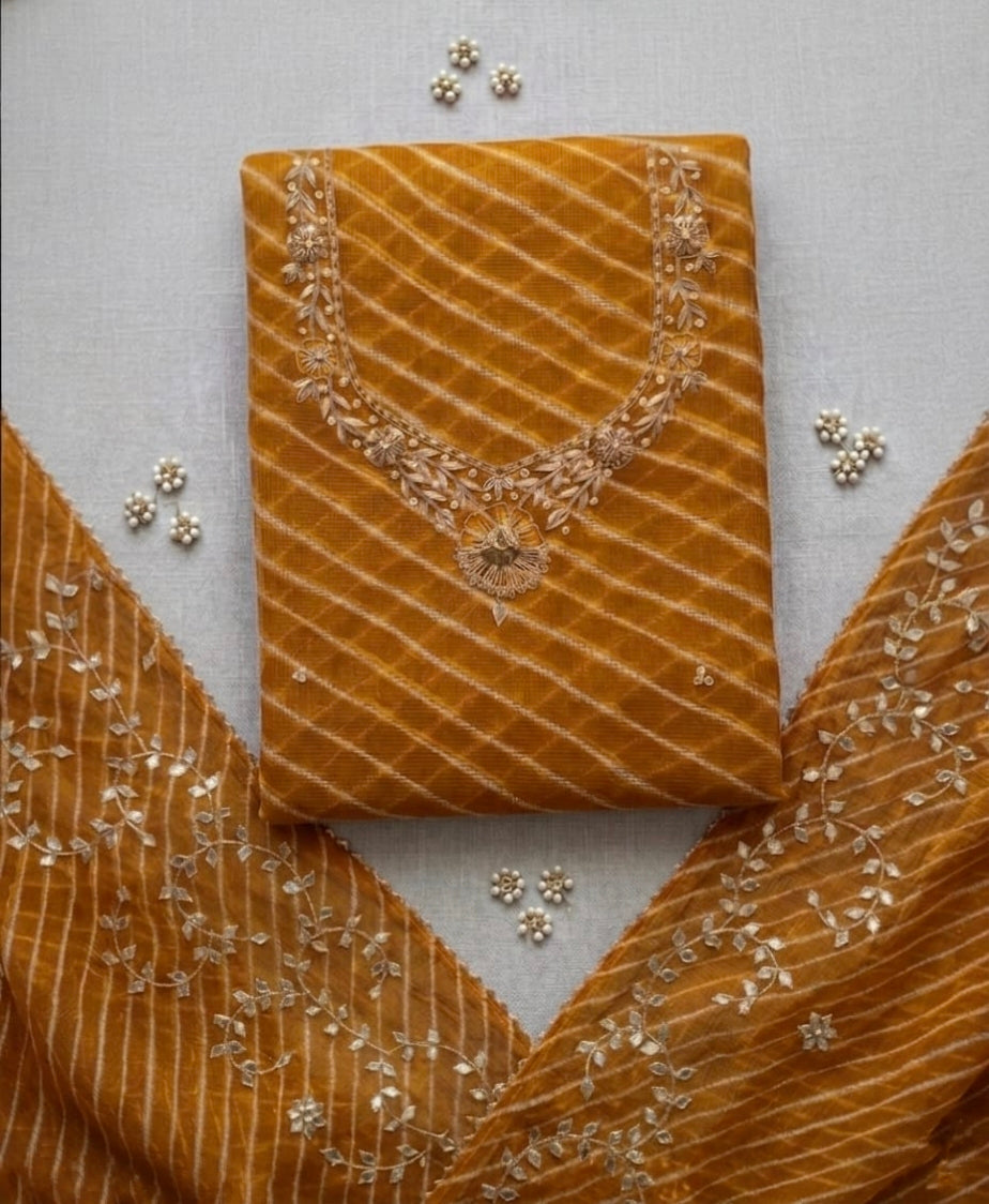 Pure Kota Doriya Lehariya Gotta Work Unstitch Suit With Lehariya Gotta Patti Work Duppata
