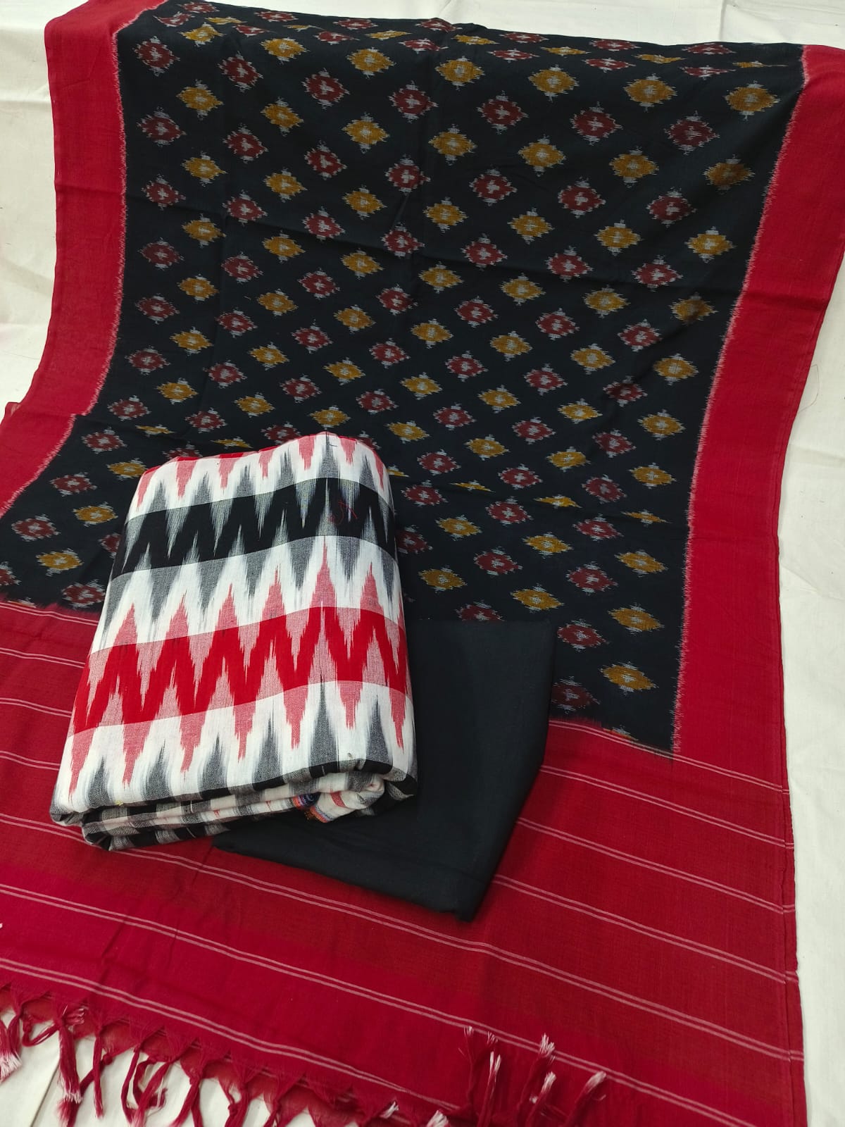 Pure Cotton Doubel Ikkat Unstitched Suit With Ikkat Cotton Dupatta