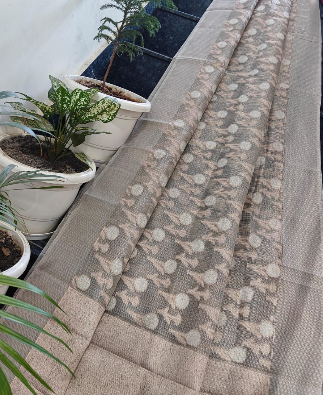 Kota Doria Saree With Tissue Kota Weaving Work