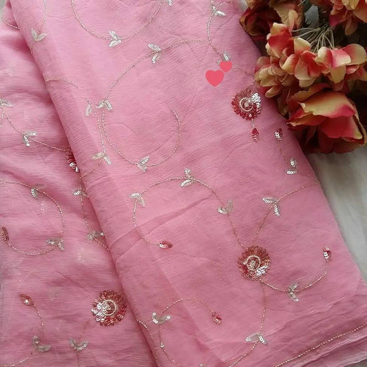 Pure Jaipuri Diamond Chiffon Sarees With Sequence Work