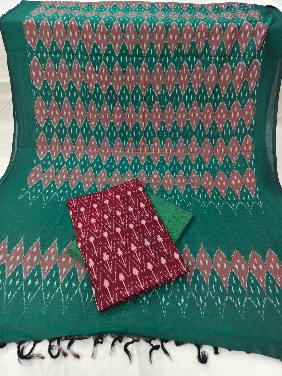 Pure Mercerised Cotton Doubel Ikkat Unstitched Suit With Mercerised Ikkat Cotton Dupatta