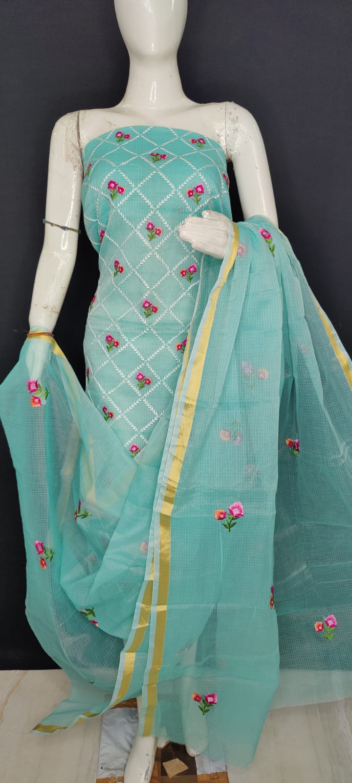 Pure Kota Doriya Suit With Embroidery Work Unstitched Suit