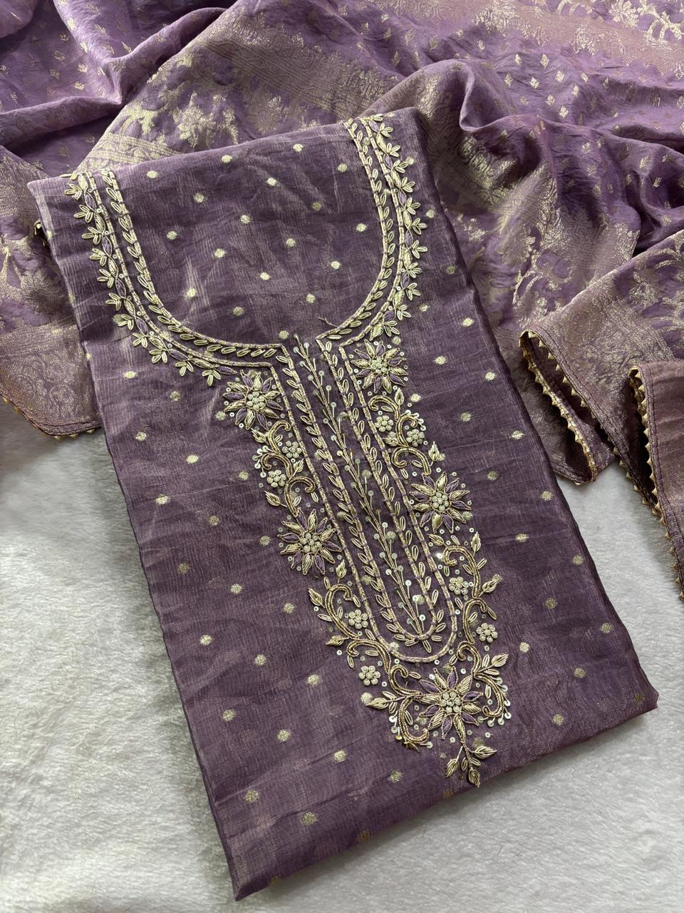 Rich Modal Chanderi With Jacquard Booties Unstitched Suit with Zardogi Work with Dupatta